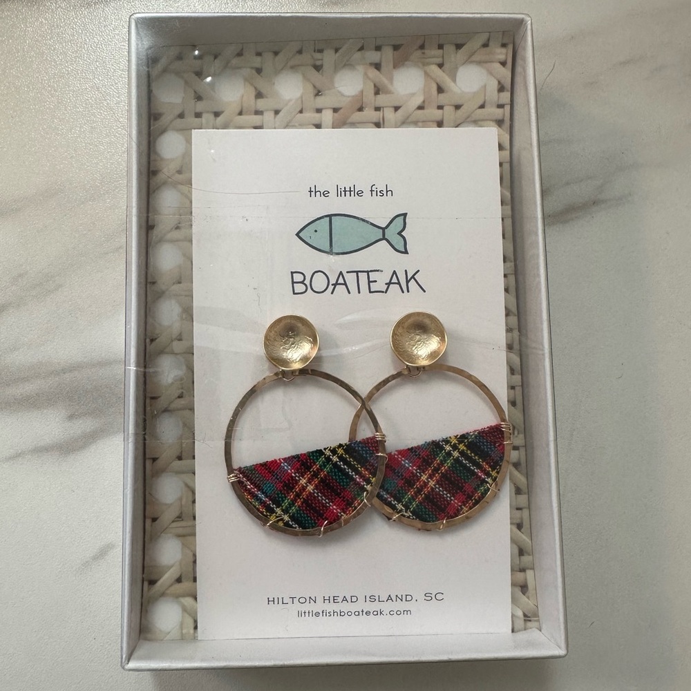 Boateak Gold and Multicolor Plaid Earrings